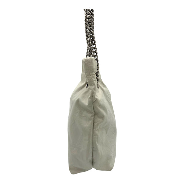 Crush Tote Bag White in Distressed Leather, Silver hardware