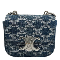 Triomphe Claude Shoulder Bag Mini Blue in Denim, Silver hardware