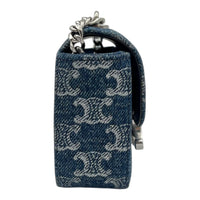 Triomphe Claude Shoulder Bag Mini Blue in Denim, Silver hardware