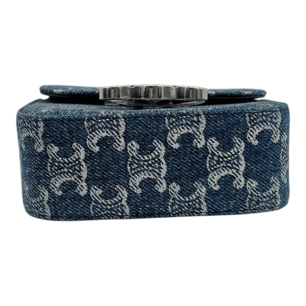 Triomphe Claude Shoulder Bag Mini Blue in Denim, Silver hardware