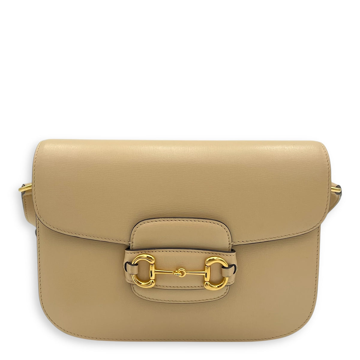 Horsebit 1955 Shoulder Bag Beige in Calfskin, Gold hardware