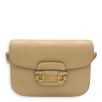 Horsebit 1955 Shoulder Bag Beige in Calfskin, Gold hardware