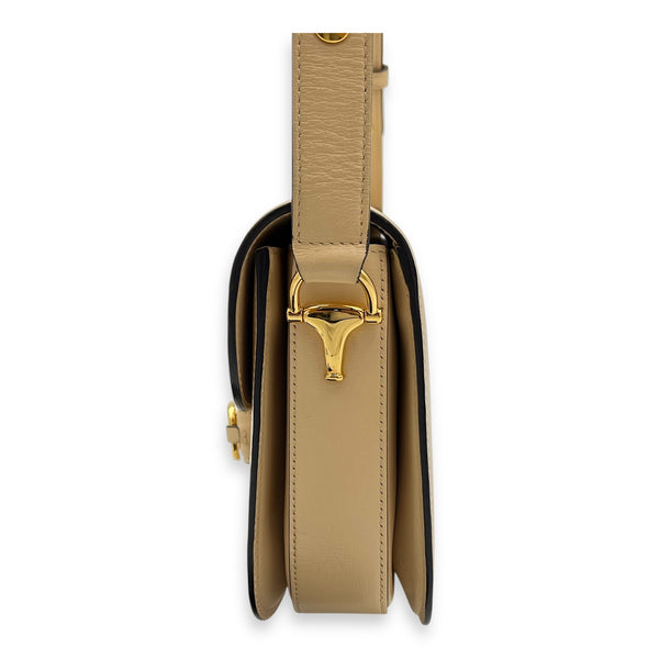 Horsebit 1955 Shoulder Bag Beige in Calfskin, Gold hardware