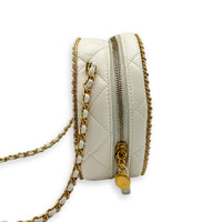 Round Chain Around Shoulder Bag White in Lambskin, Gold hardware