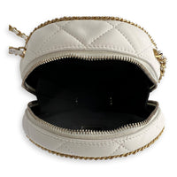 Round Chain Around Shoulder Bag White in Lambskin, Gold hardware