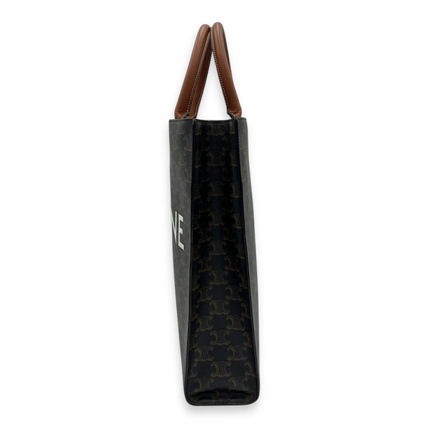Cabas Top Handle Bag Brown in Coated Canvas, Gold hardware