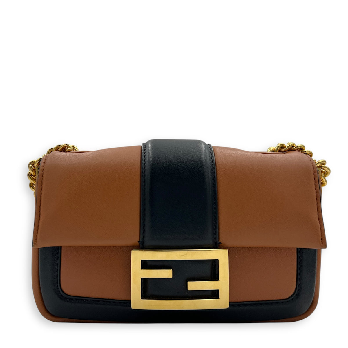 Baguette Brown Shoulder Bag in Lambskin, Gold hardware