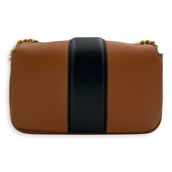Baguette Brown Shoulder Bag in Lambskin, Gold hardware