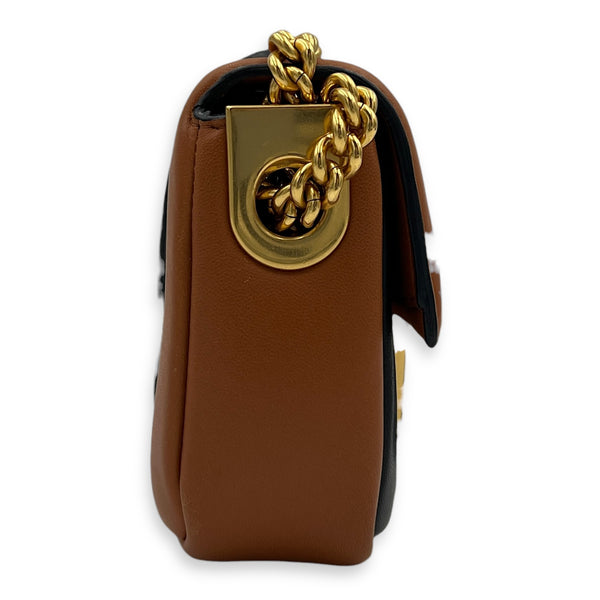 Baguette Brown Shoulder Bag in Lambskin, Gold hardware