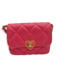 Heart Mini Square Shoulder Bag Pink in Lambskin, Gold hardware