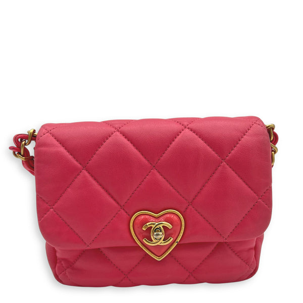 Heart Mini Square Shoulder Bag Pink in Lambskin, Gold hardware