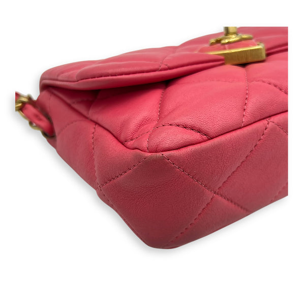 Heart Mini Square Shoulder Bag Pink in Lambskin, Gold hardware