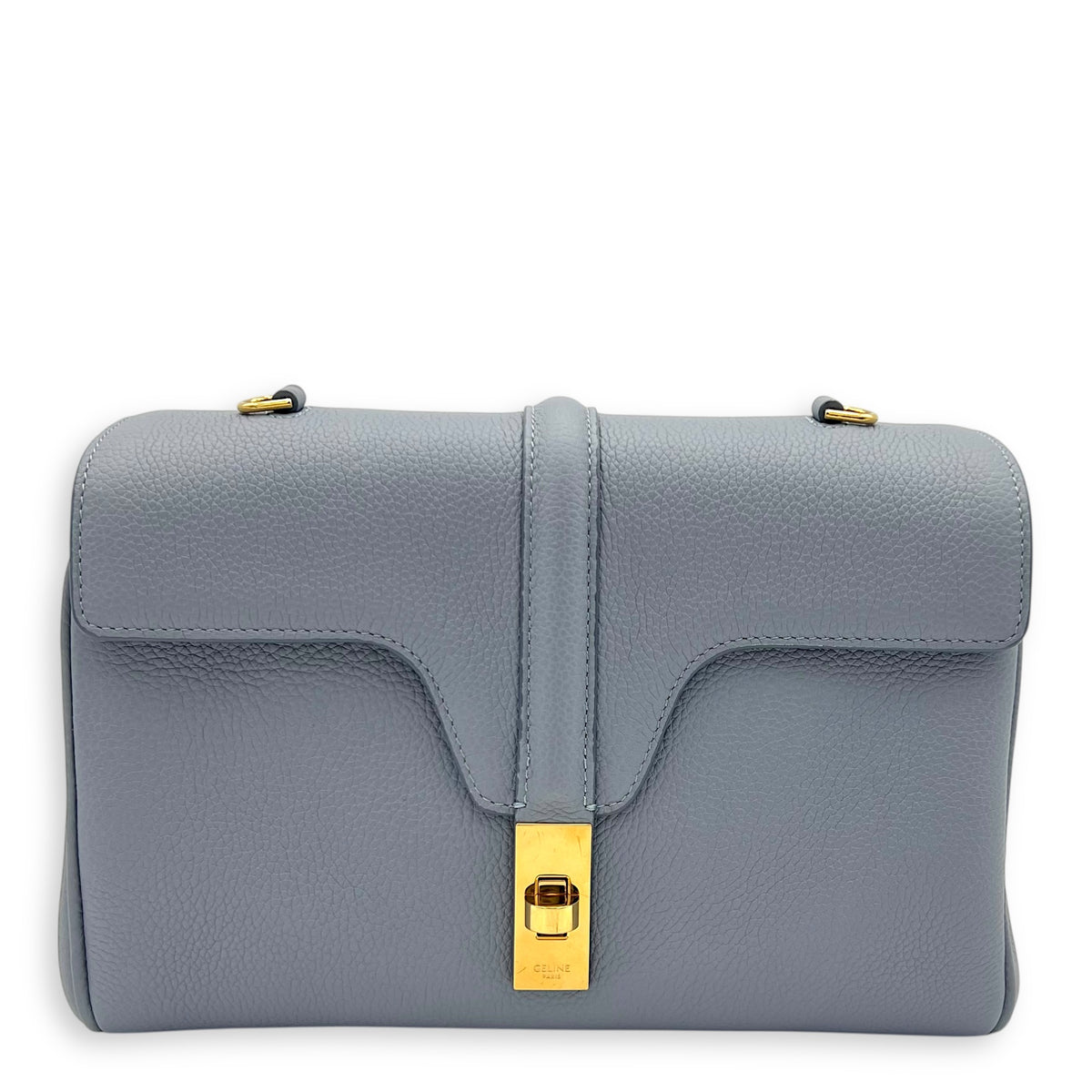 16 Shoulder Bag Blue in Calfskin, Gold hardware