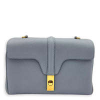 16 Shoulder Bag Blue in Calfskin, Gold hardware