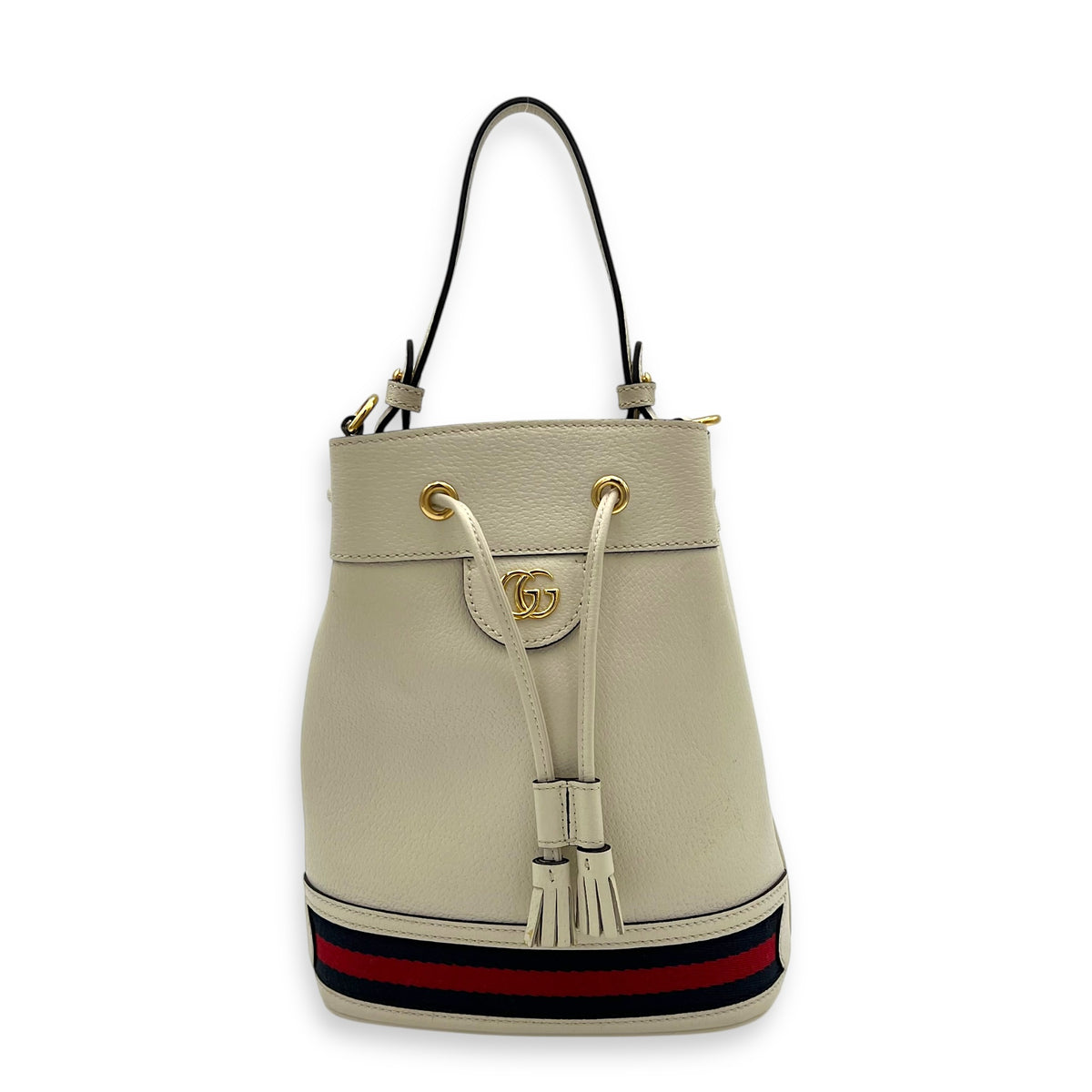 Ophidia Bucket Bag White in Deerskin, Gold hardware