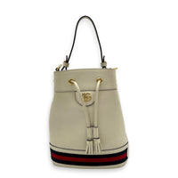 Ophidia Bucket Bag White in Deerskin, Gold hardware