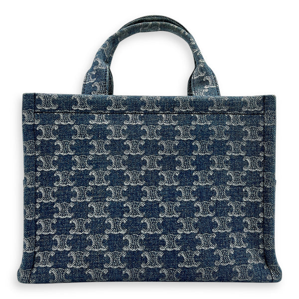 Triomphe Cabas Tote Bag Blue in Denim, Gold hardware