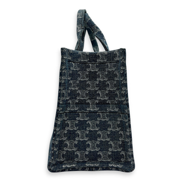 Triomphe Cabas Tote Bag Blue in Denim, Gold hardware