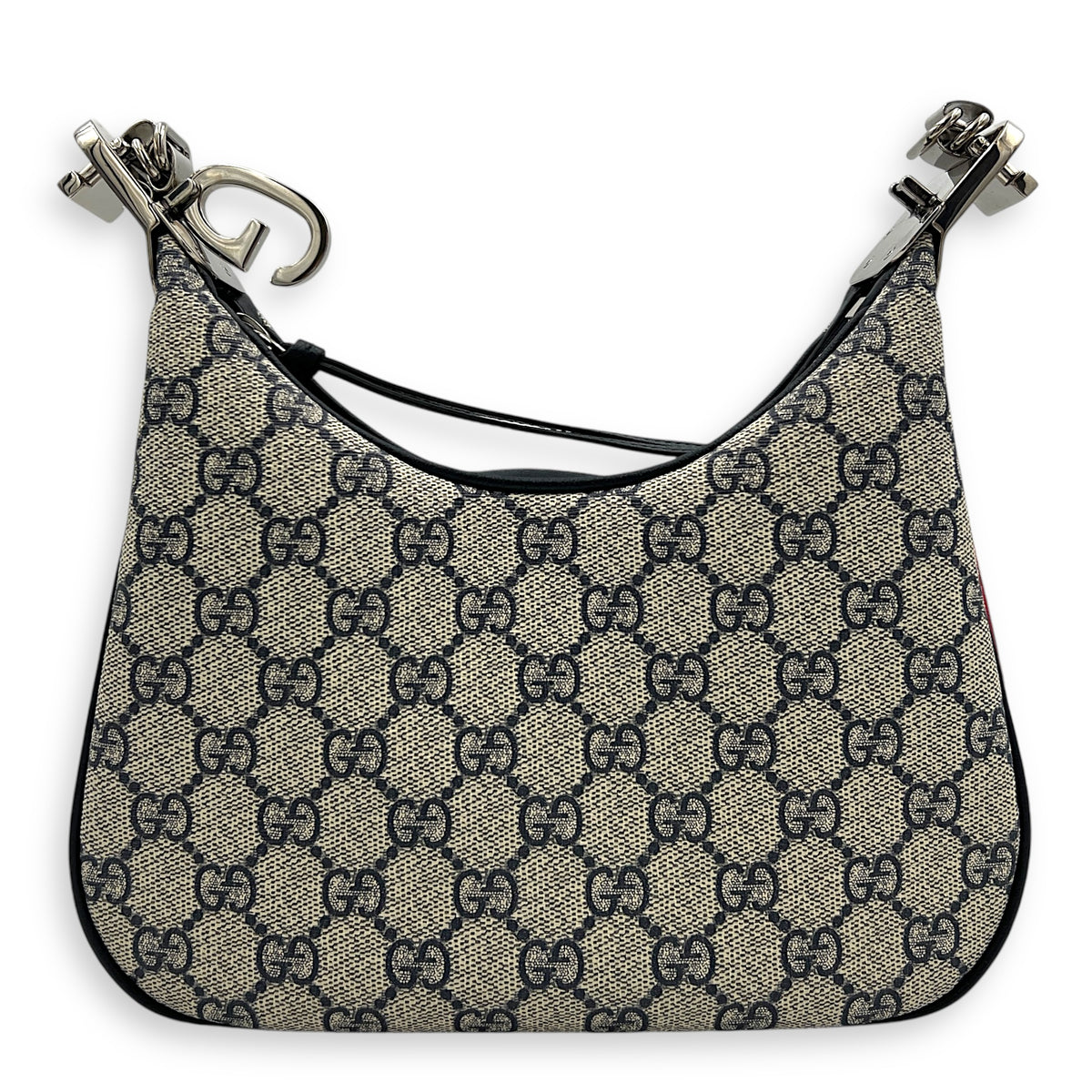 Attache Small Grey Shoulder Bag in Coated Canvas, Silver hardware