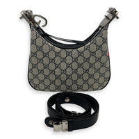 Attache Small Grey Shoulder Bag in Coated Canvas, Silver hardware