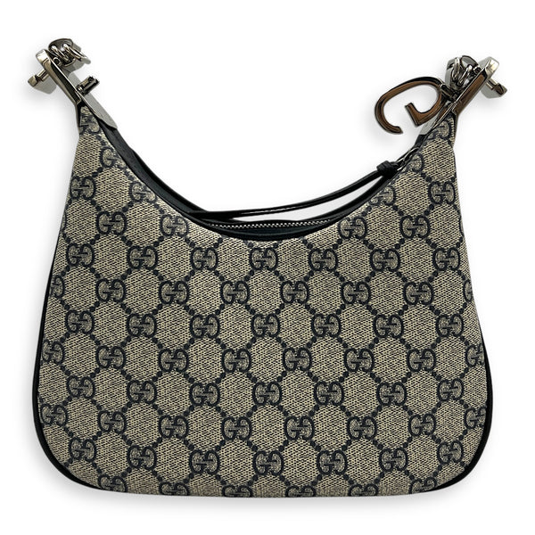 Attache Small Grey Shoulder Bag in Coated Canvas, Silver hardware