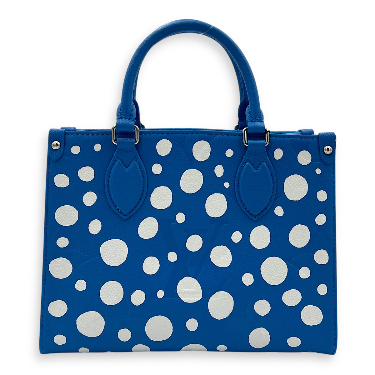 OnTheGo PM Blue Top Handle Bag in Empreinte Leather, Silver hardware