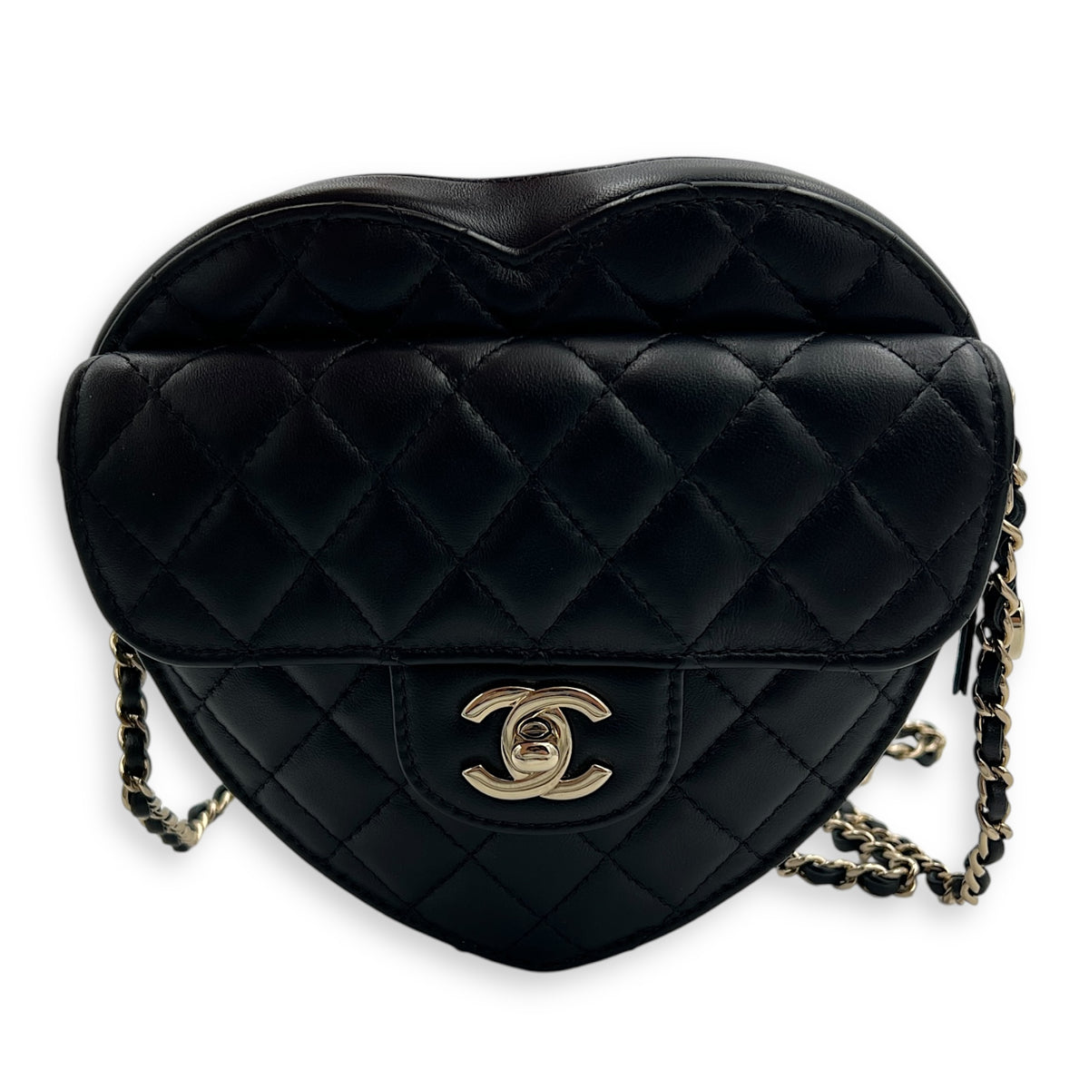 Heart Black Crossbody Bag in Lambskin, Gold hardware