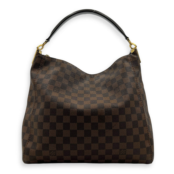 Portobello Shoulder Bag Brown in Coated Canvas, Gold hardware