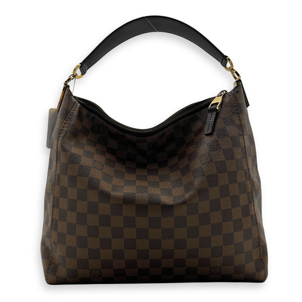 Portobello Shoulder Bag Brown in Coated Canvas, Gold hardware