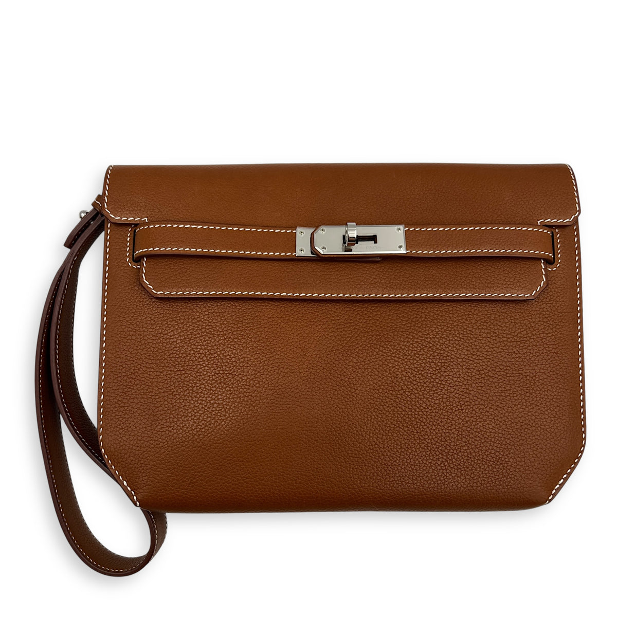 Kelly Brown Clutch in FAUBOURG BARENIA, Palladium hardware