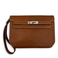 Kelly Brown Clutch in FAUBOURG BARENIA, Palladium hardware