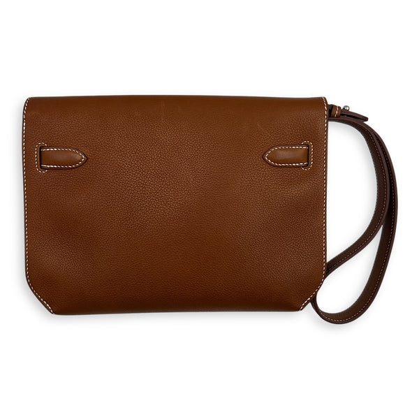 Kelly Brown Clutch in FAUBOURG BARENIA, Palladium hardware