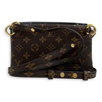 Pochette Shoulder Bag Brown in Coated Canvas, Gold hardware