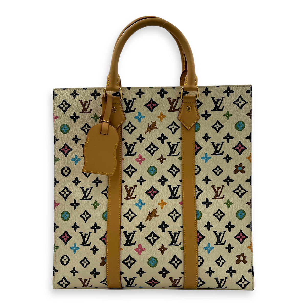 Sac Plat Shoulder Bag White in Coated Canvas, Gold hardware
