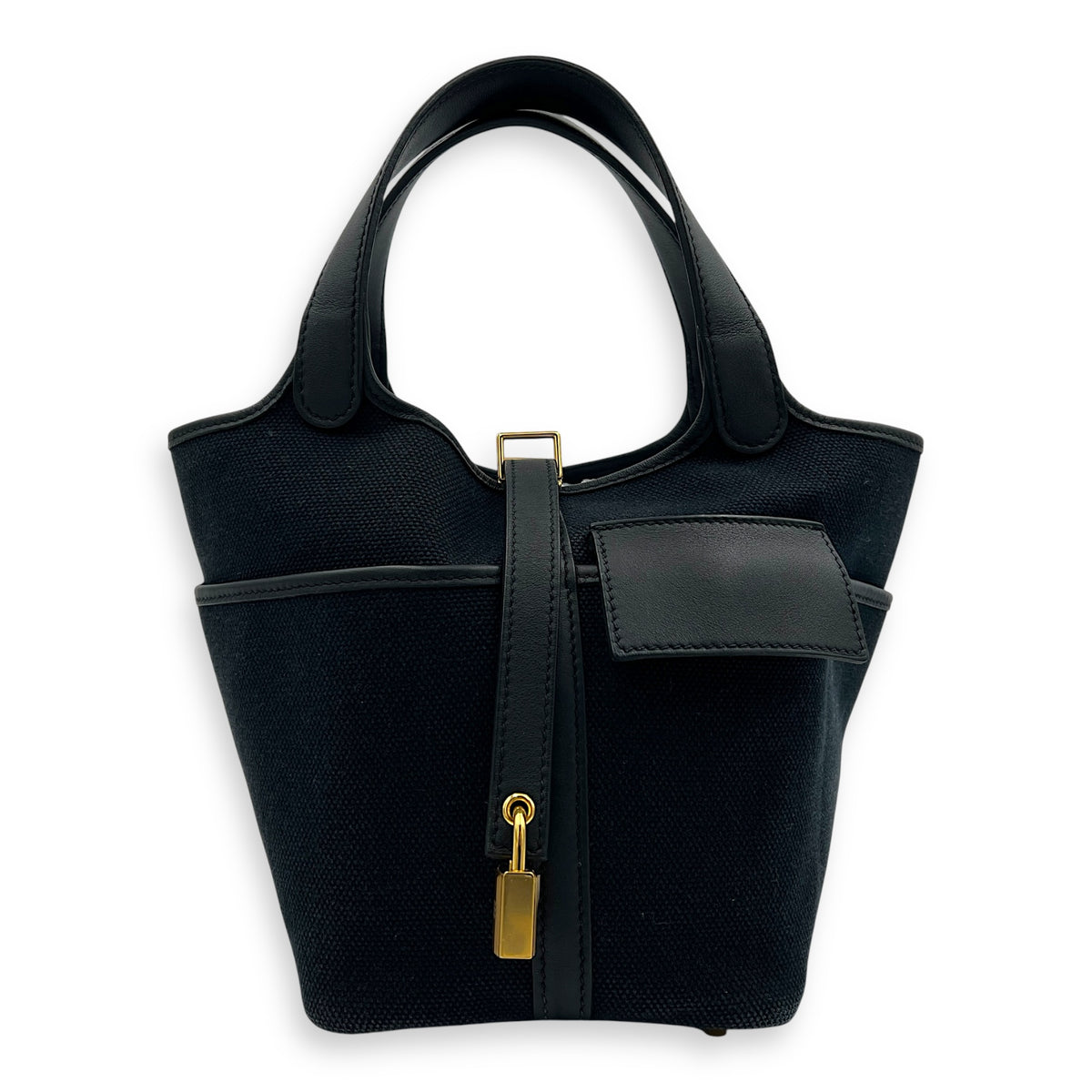Picotin Cargo 18 Bleu Marine/ Caban Bucket Bag in Denim, Gold hardware
