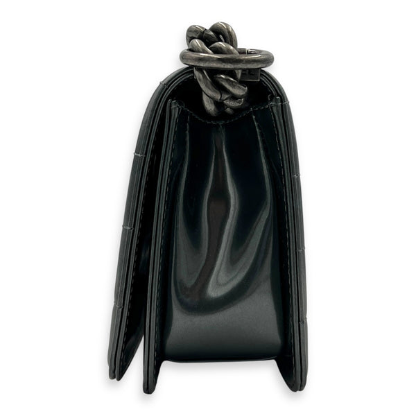 Boy Shoulder Bag Mini Silver in Patent Leather, Ruthenium hardware