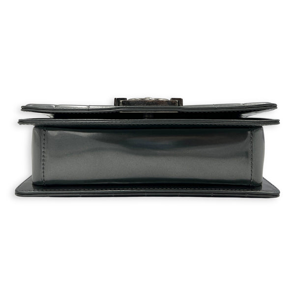 Boy Shoulder Bag Mini Silver in Patent Leather, Ruthenium hardware