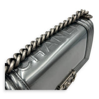 Boy Shoulder Bag Mini Silver in Patent Leather, Ruthenium hardware