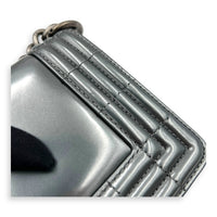 Boy Shoulder Bag Mini Silver in Patent Leather, Ruthenium hardware