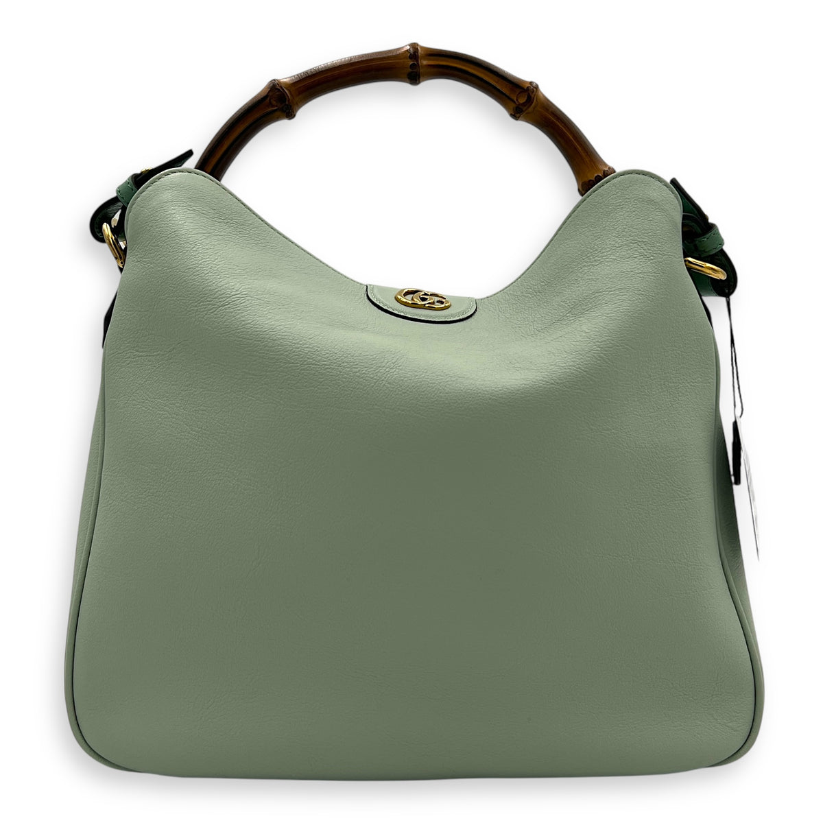 Bamboo Shoulder Bag Green in Calfskin, Gold hardware