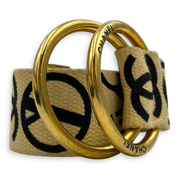 Rue Cambon Belt Beige in Canvas, Gold hardware