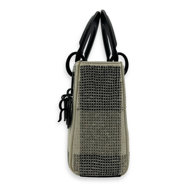 Lady Dior Top Handle Bag Mini White in Calfskin, MATTE BLACK hardware