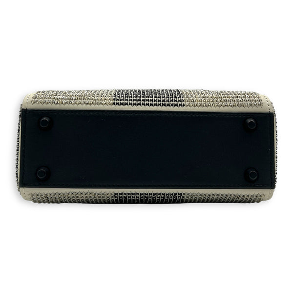 Lady Dior Top Handle Bag Mini White in Calfskin, MATTE BLACK hardware