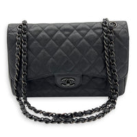 Classic Jumbo Black Shoulder Bag in Calfskin, Black hardware