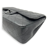 Classic Jumbo Black Shoulder Bag in Calfskin, Black hardware