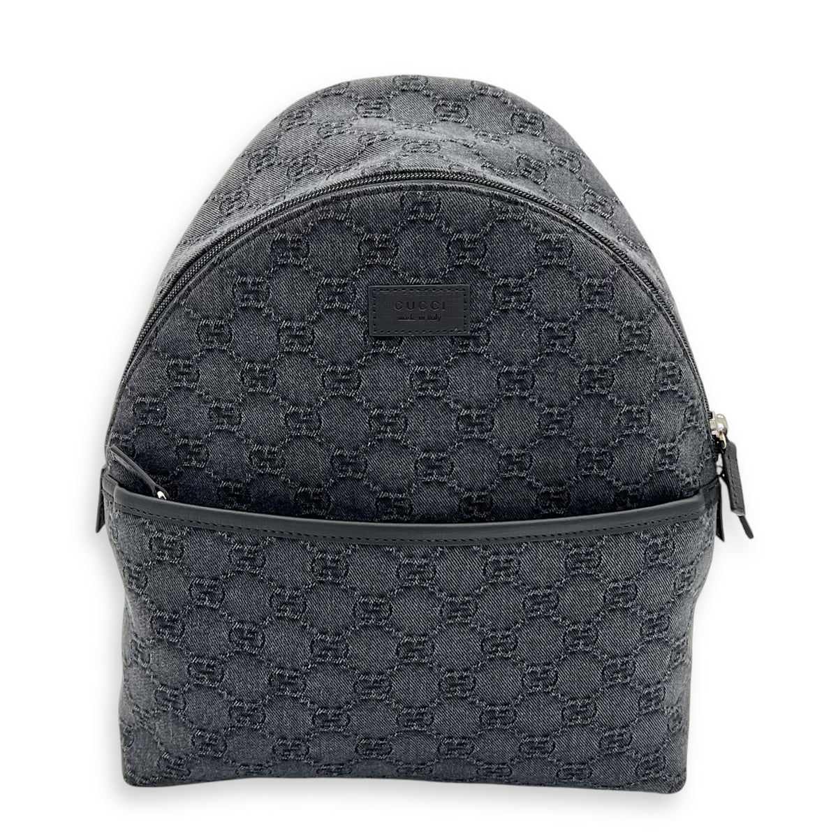 GG Backpack Black in Denim, Silver hardware