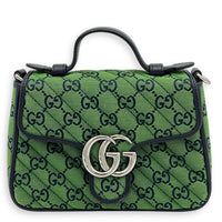 GG Marmont Top Handle Bag Green in Canvas, Silver hardware