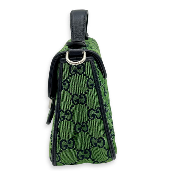 GG Marmont Top Handle Bag Green in Canvas, Silver hardware