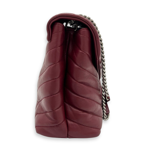 Loulou Shoulder Bag Red in Calfskin, Silver hardware