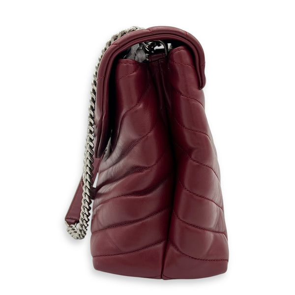 Loulou Shoulder Bag Red in Calfskin, Silver hardware